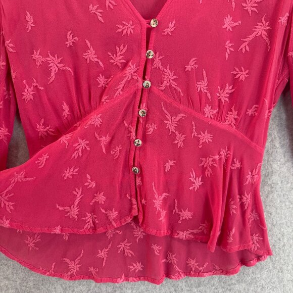 GHOST Pink Floral Blouse Embroidered 3/4 Sleeve Button Front Top Peplum Small - Picture 3 of 12